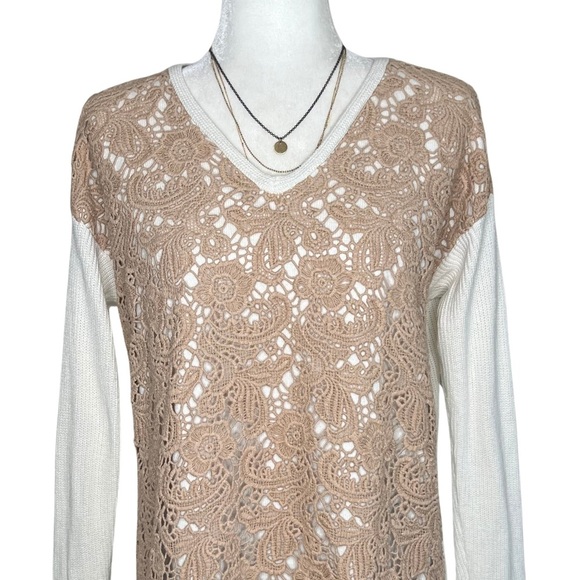 Chico’s Sweater Christina Lace Front Pullover Ecru Ivory Tan 8 Medium M - Picture 12 of 12